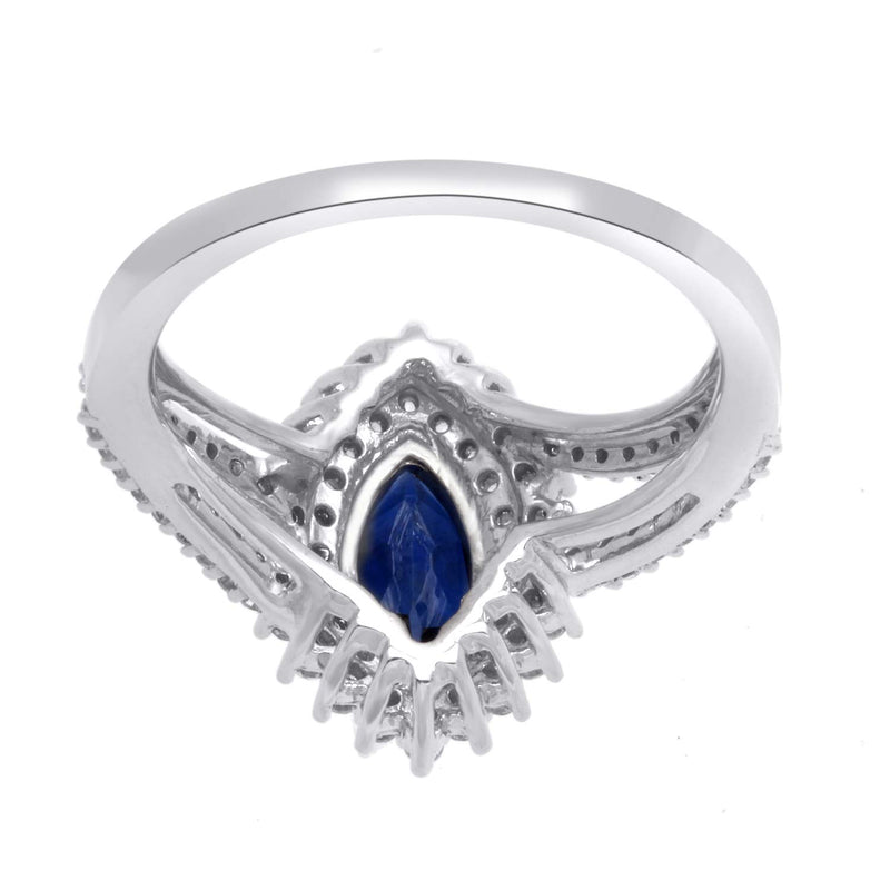 Jewelili Cocktail Ring with Marquise Created Ceylon Sapphire and Round Created White Sapphire in Sterling Silver View 4