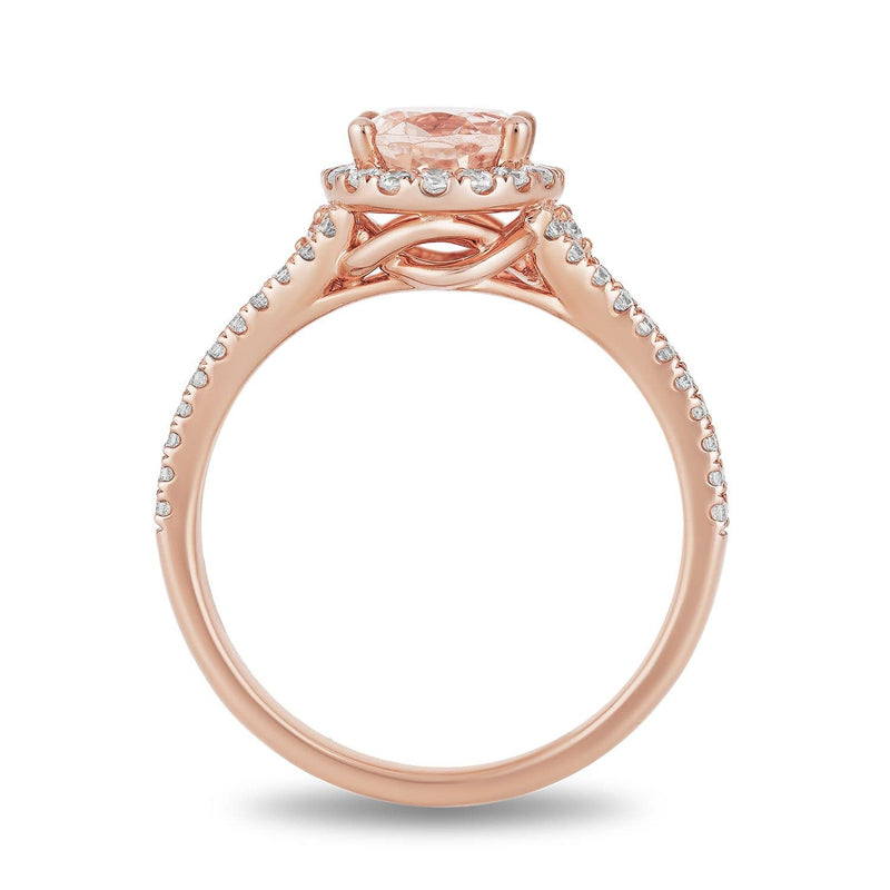 Jewelili Halo Engagement Ring with Morganite and Natural White Diamond in 10K Rose Gold 3/8 CTTW View 4