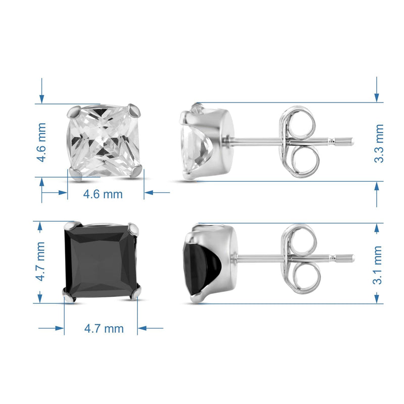 Jewelili Stud Earrings Box Set with Black and White Cubic Zirconia in 10K White Gold View 5