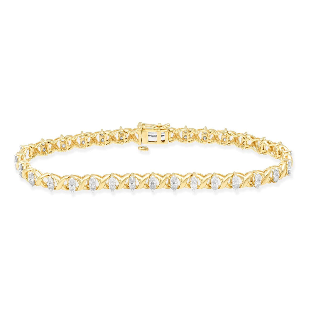 Jewelili Link Bracelet with Diamonds in 10K Yellow Gold 2.00 CTTW