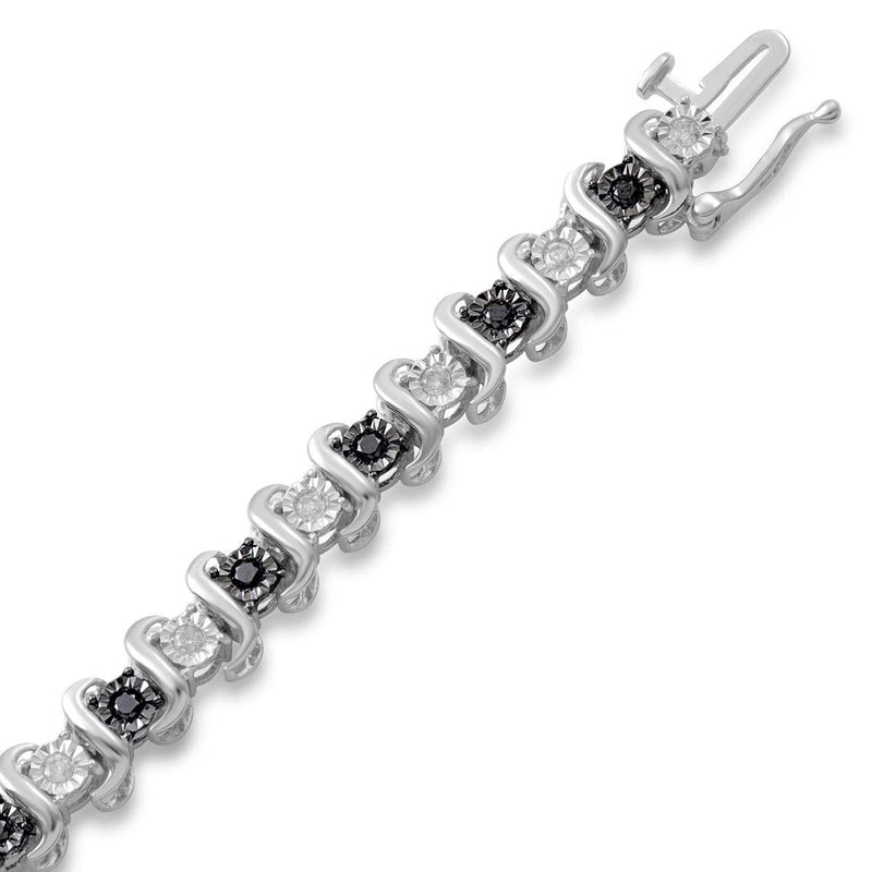 Jewelili Tennis Bracelet with Treated Black Diamonds and White Diamonds in Sterling Silver 1.00 CTTW 7.25" View 2