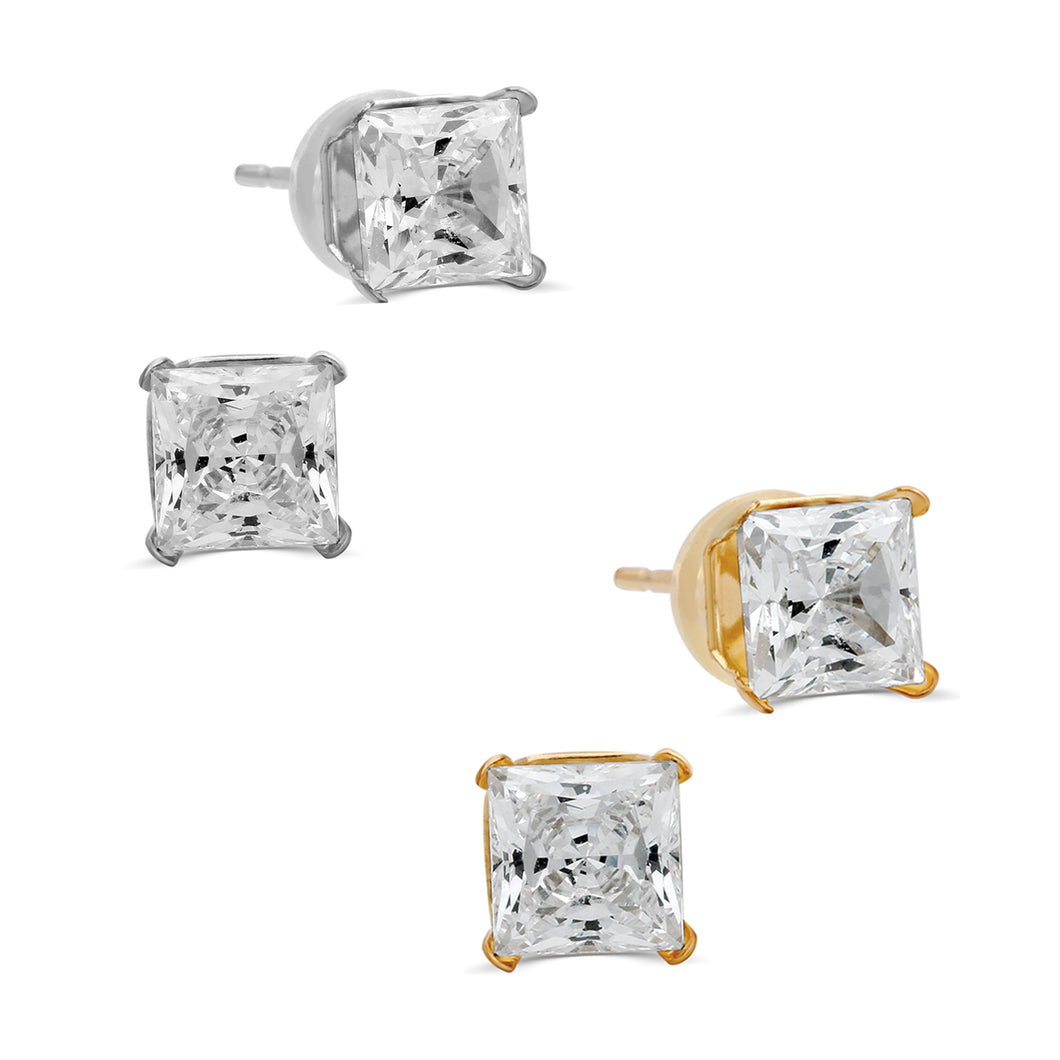 Jewelili 10K White and Yellow Gold with White Cubic Zirconia Stud Earrings 2 pairs Set