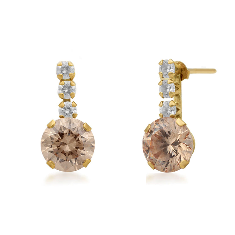 Jewelili 10K Yellow Gold With White and Champagne Cubic Zirconia Stud Earrings