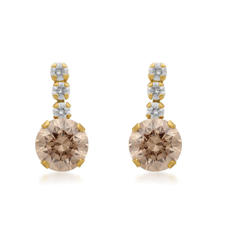 Jewelili 10K Yellow Gold With White and Champagne Cubic Zirconia Stud Earrings