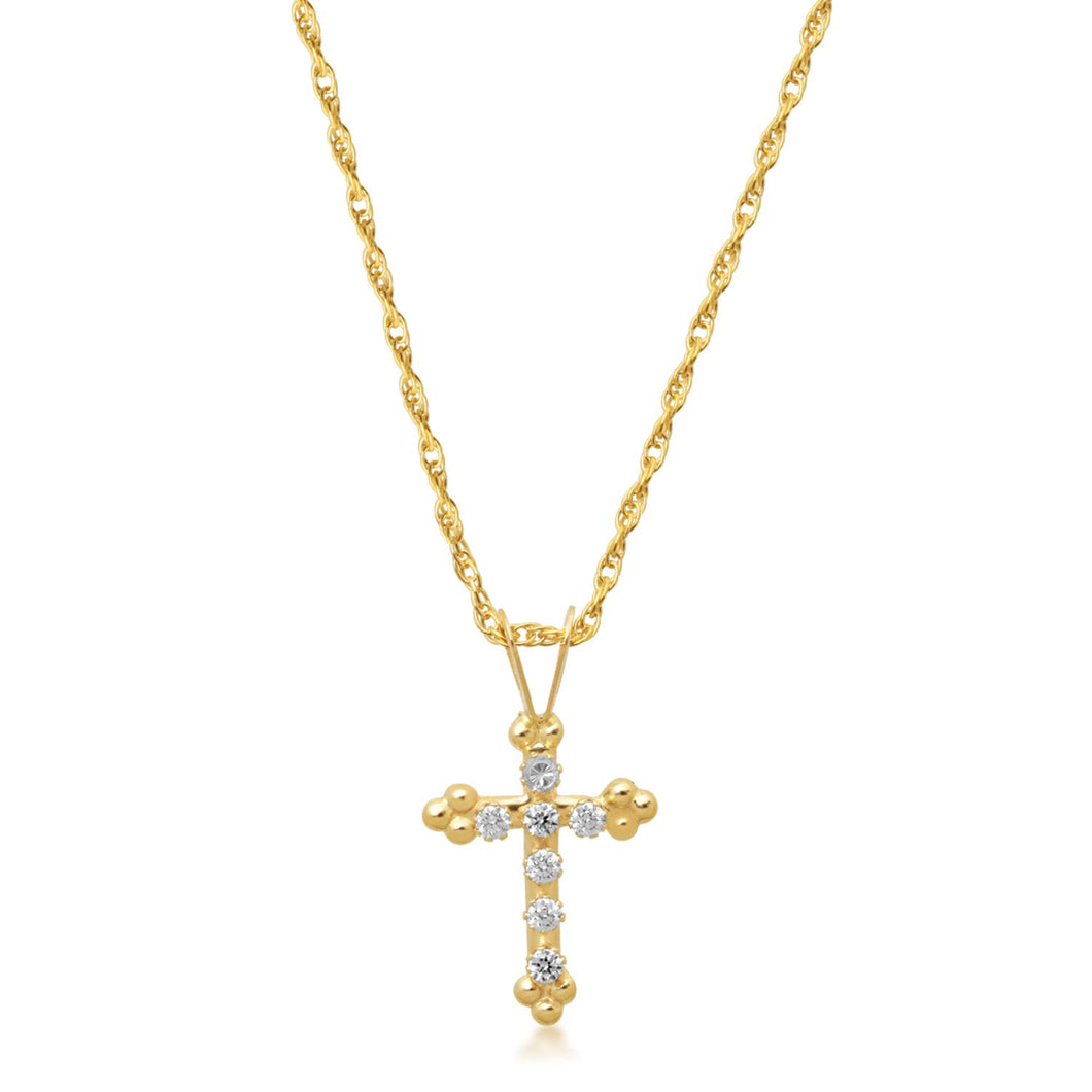 Jewelili Cubic Zirconia Cross Pendant Necklace in 10K Yellow Gold View 1