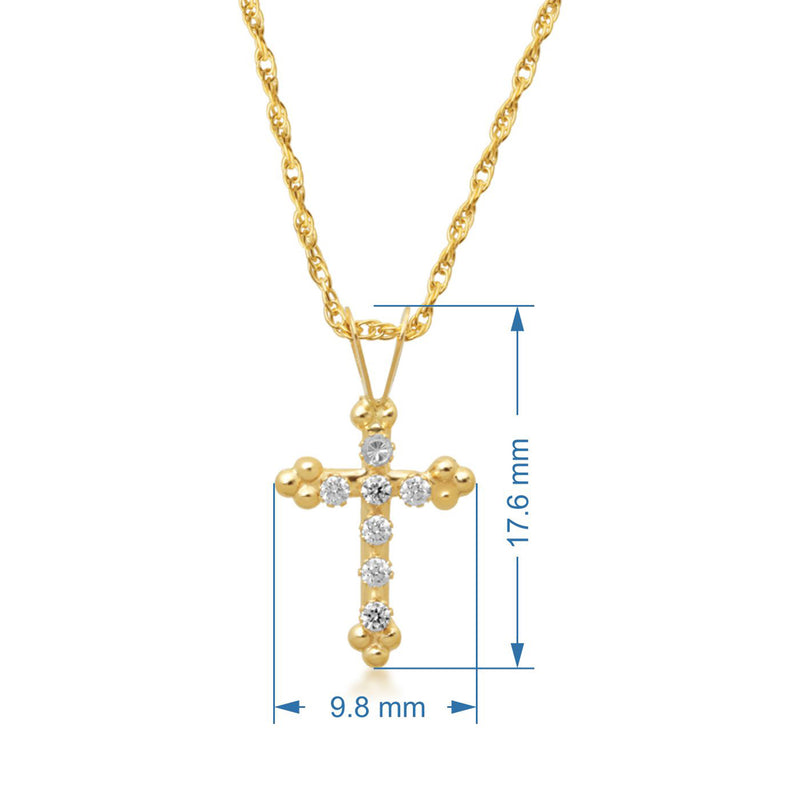Jewelili Cubic Zirconia Cross Pendant Necklace in 10K Yellow Gold View 2