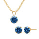 Load image into Gallery viewer, Jewelili 10K Yellow Gold with Round Blue Cubic Zirconia Pendant and Stud Earrings Box Set
