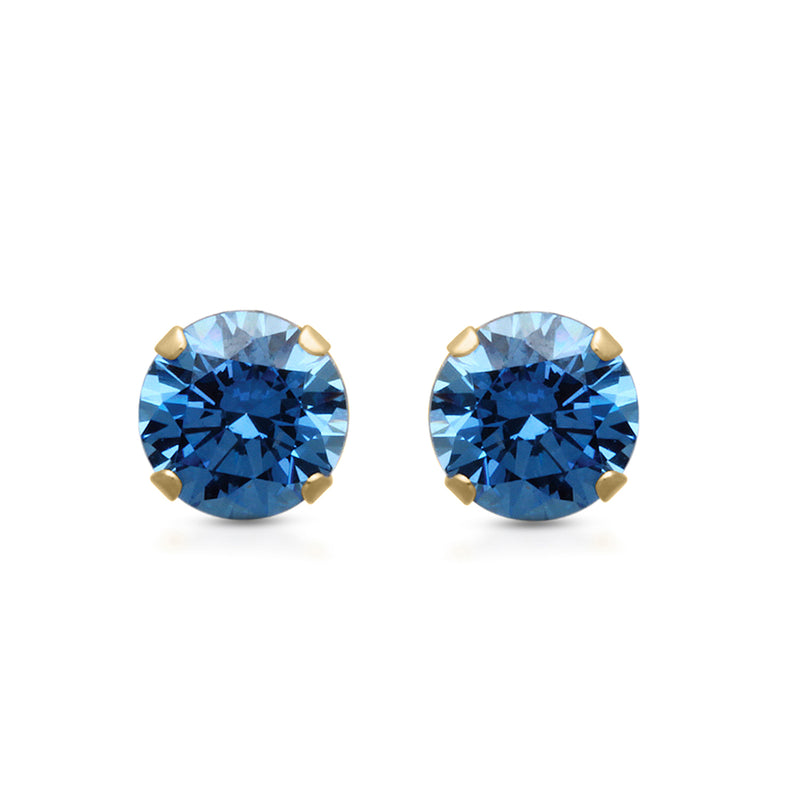 Jewelili Pendant and Earrings 2 Pieces Set with Blue Cubic Zirconia Solitaire in 10K Yellow Gold View 4