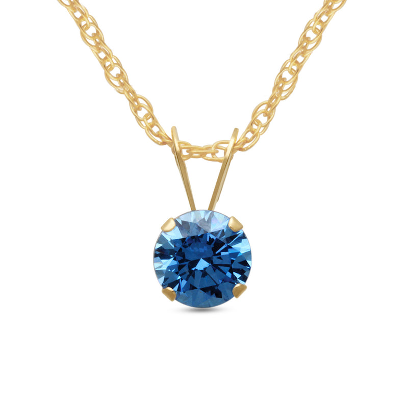Jewelili 10K Yellow Gold with Round Blue Cubic Zirconia Pendant and Stud Earrings Box Set
