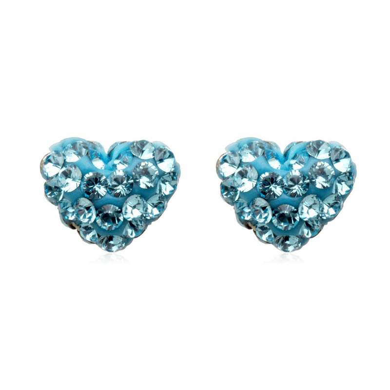 Jewelili Crystal Heart Stud Earrings with Aquamarine Blue Cubic Zirconia in 10K Yellow Gold View 3