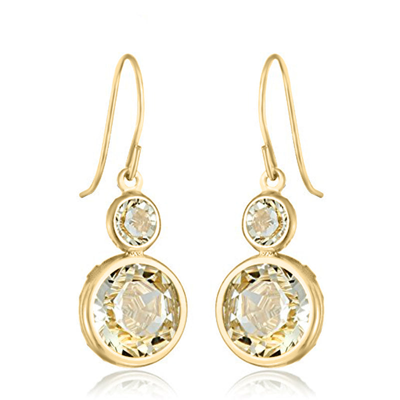 Jewelili Crystal Dangle Hook Earrings with Cubic Zirconia in 10K Yellow Gold View 1