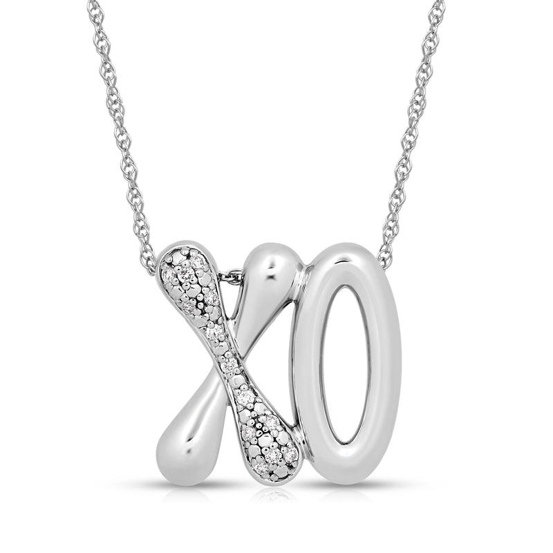 Jewelili XO Pendant Necklace with Natural White Round Diamonds in Sterling Silver 1/10 CTTW 