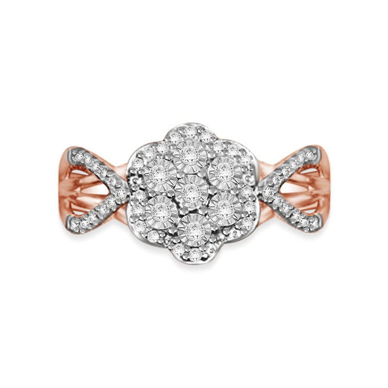 Jewelili 18K Rose Gold Over Sterling Silver With 1/4 CTTW Natural White Round Diamonds Ring