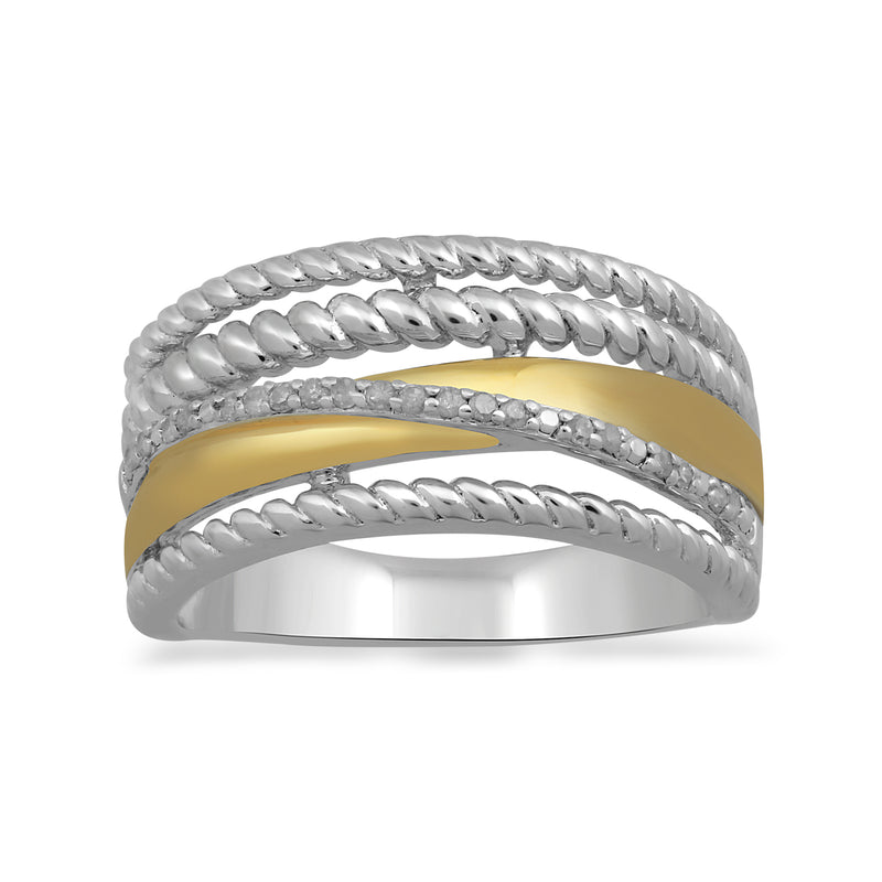 Jewelili 14K Yellow Gold Over Sterling Silver with 0.10 CTTW Natural Round White Diamonds Ring