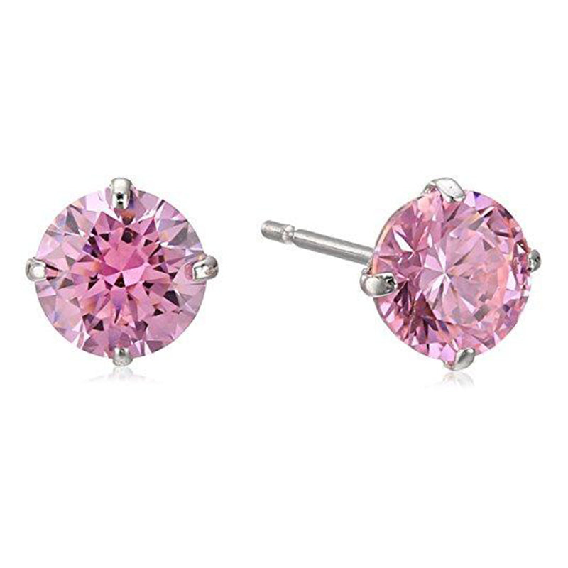 Jewelili Stud Earrings with Pink Cubic Zirconia in 10K White Gold View 1