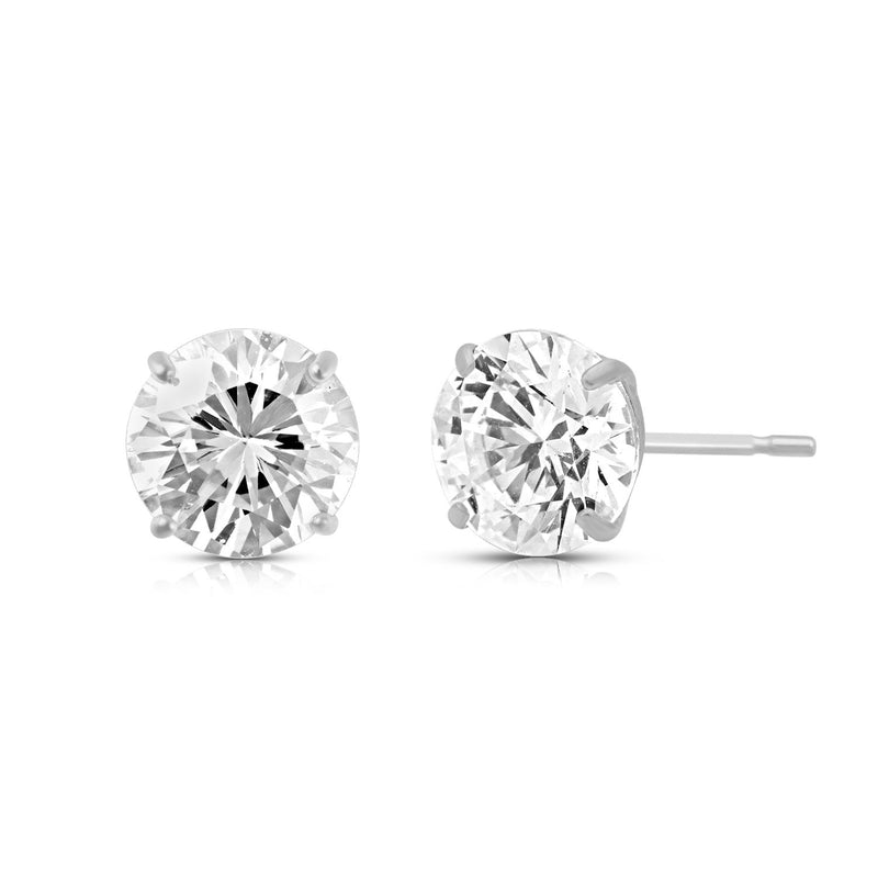 Jewelili Stud Earrings with Cubic Zirconia Solitaire in 10K White Gold View 1
