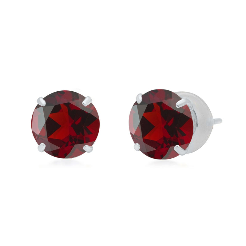 Jewelili Cubic Zirconia Solitaire Stud Earrings with Round Cut Ruby in 10K White Gold 