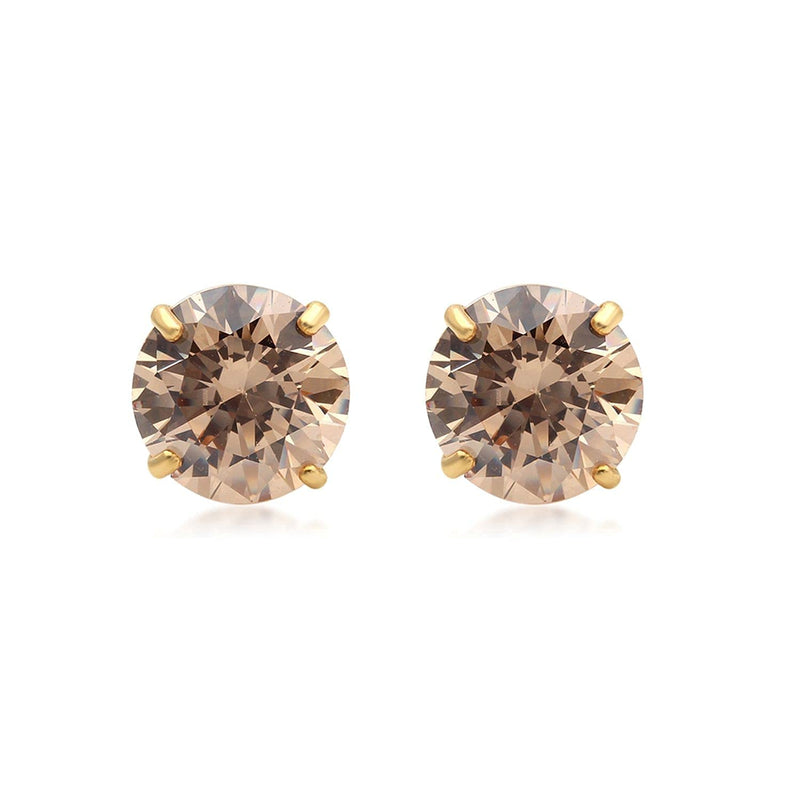 Jewelili Stud Earrings with Champagne Cubic Zirconia in 10K Yellow Gold View 1