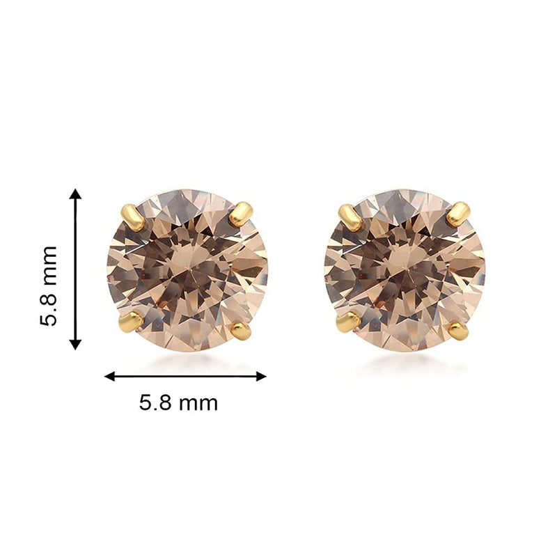 Jewelili Stud Earrings with Champagne Cubic Zirconia in 10K Yellow Gold View 2