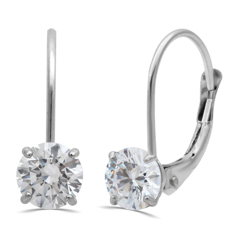Jewelili Dangle Earrings with Round White Cubic Zirconia in 10K White Gold View 1