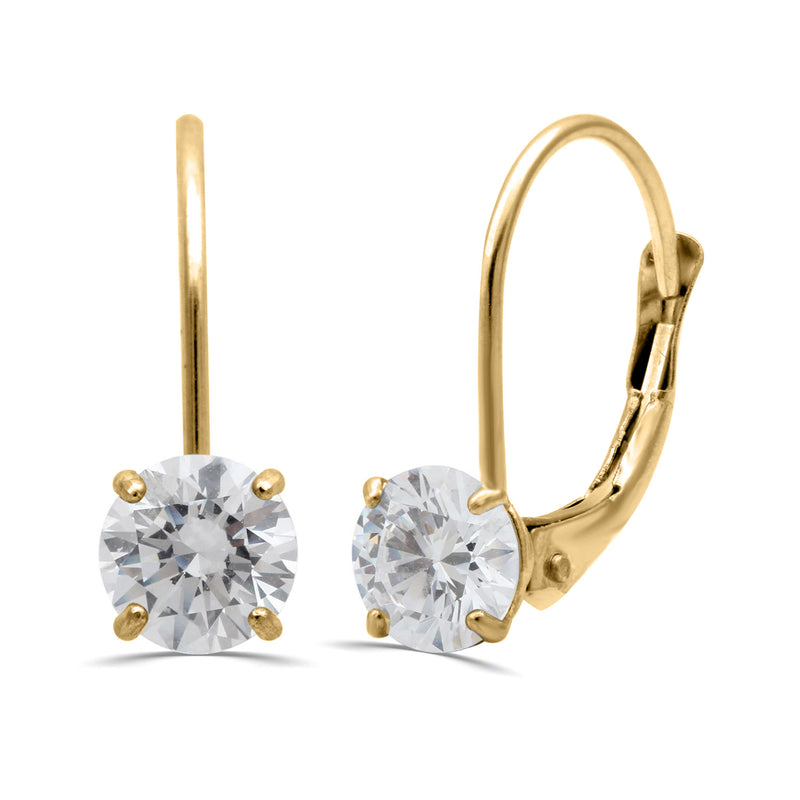 Jewelili Leverback Earrings with Round Cubic Zirconia in 10K Yellow Gold View 1