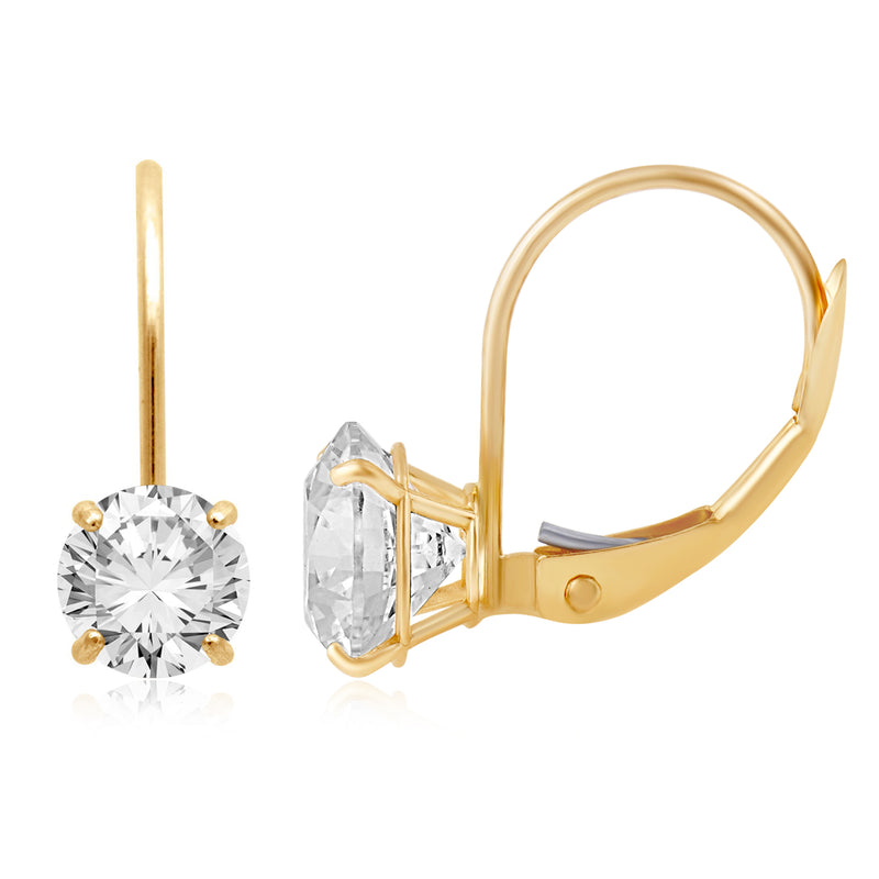 Jewelili Leverback Earrings with Round Cubic Zirconia in 10K Yellow Gold View 5