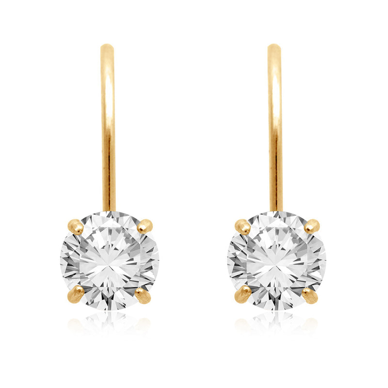 Jewelili Leverback Earrings with Round Cubic Zirconia in 10K Yellow Gold View 4