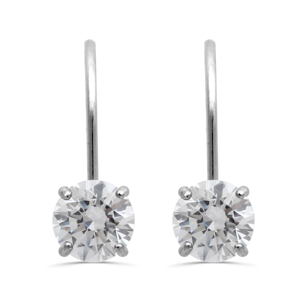 Jewelili Leverback Earrings with Cubic Zirconia in 10K White Gold View 4