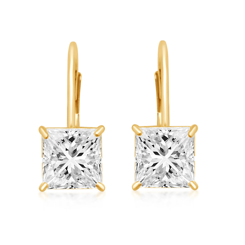 Jewelili Leverback Earrings with Princess Cut Cubic Zirconia in 10K Yellow Gold View 3