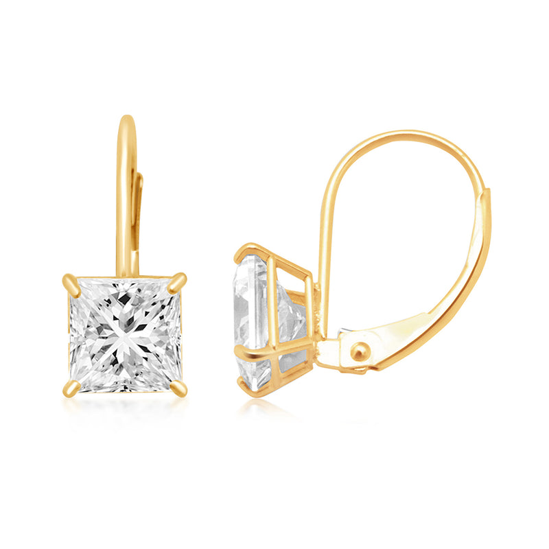 Jewelili Leverback Earrings with Princess Cut Cubic Zirconia in 10K Yellow Gold View 4