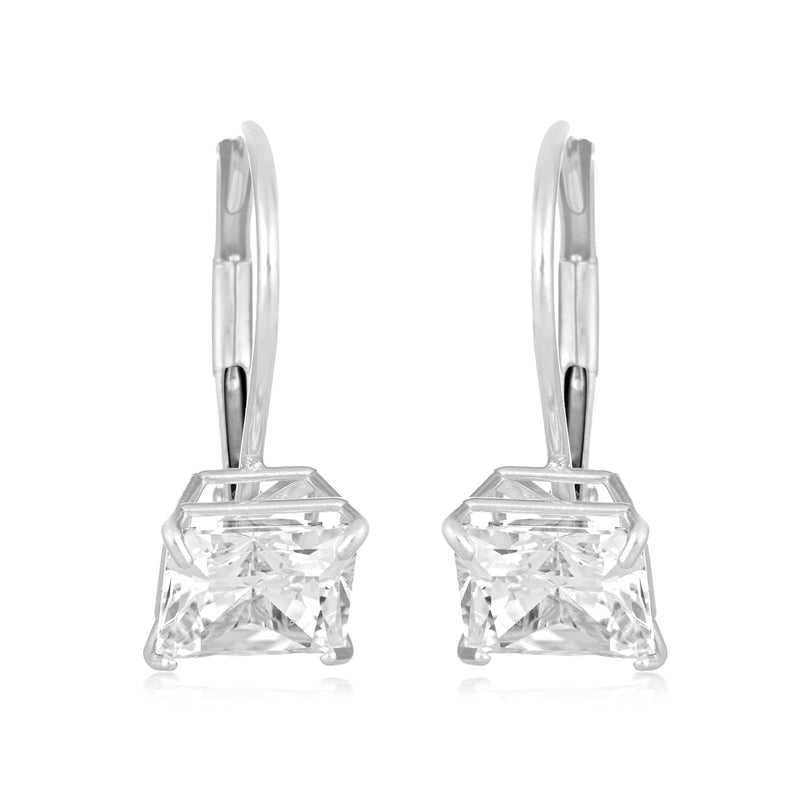 Jewelili Princess Shape Leverback Earrings with Cubic Zirconia in 10K White Gold View 2