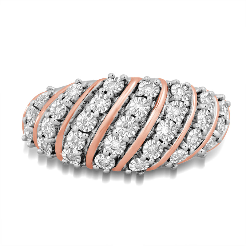 Jewelili Rose Gold Over Sterling Silver with 1/4 CTTW Miracle Plated Natural White Round Diamonds Anniversary Ring