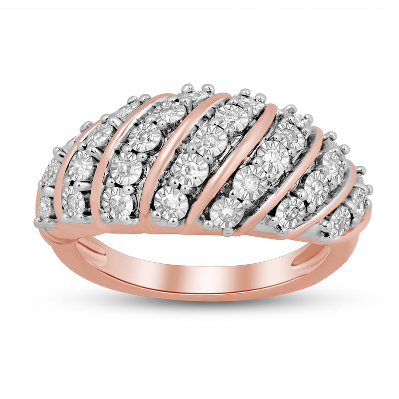 Jewelili Rose Gold Over Sterling Silver with 1/4 CTTW Miracle Plated Natural White Round Diamonds Anniversary Ring
