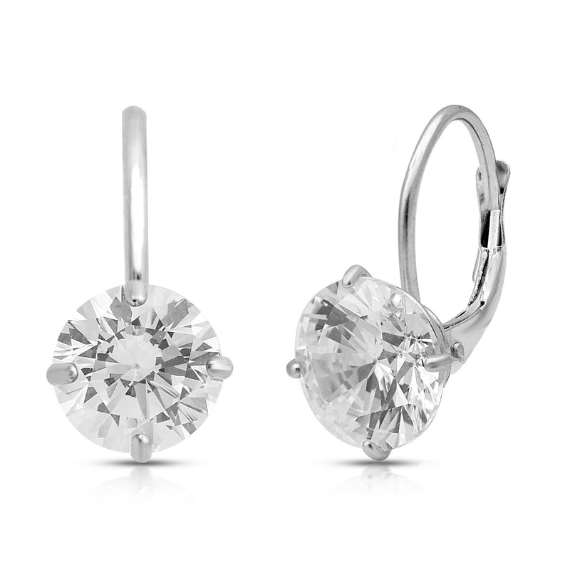 Jewelili Round Leverback Earrings with Cubic Zirconia in 10K White Gold View 1