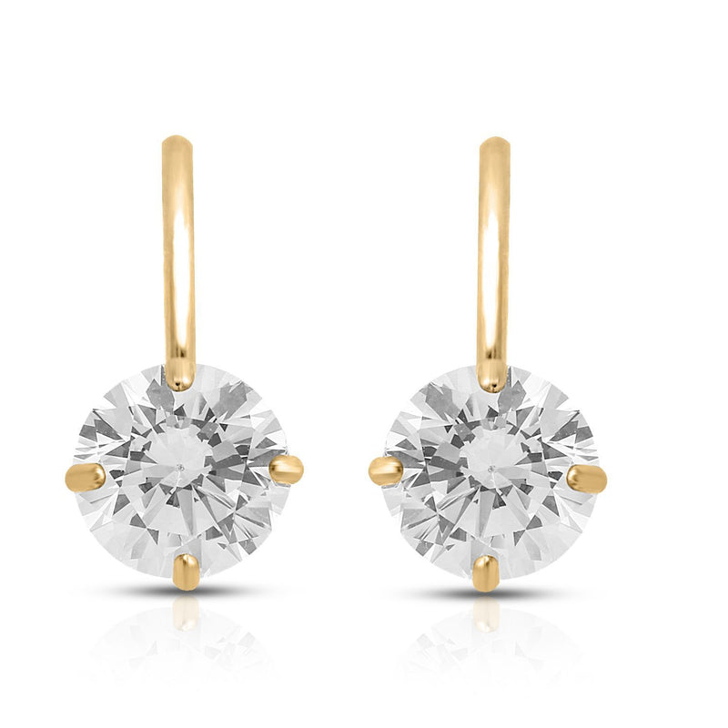 Jewelili 10K Yellow Gold With Cubic Zirconia Lever Back Earrings