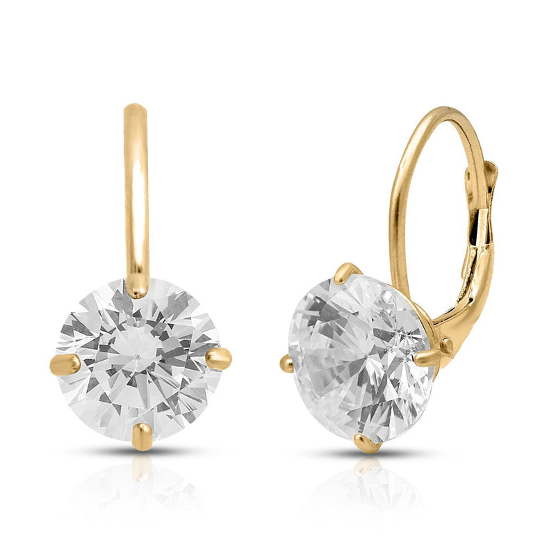 Jewelili 10K Yellow Gold With Cubic Zirconia Lever Back Earrings