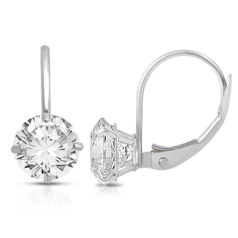 Jewelili Round Leverback Earrings with Cubic Zirconia in 10K White Gold View 4