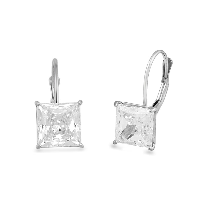 Jewelili 10K White Gold With White Cubic Zirconia Dangle Lever Back Earrings