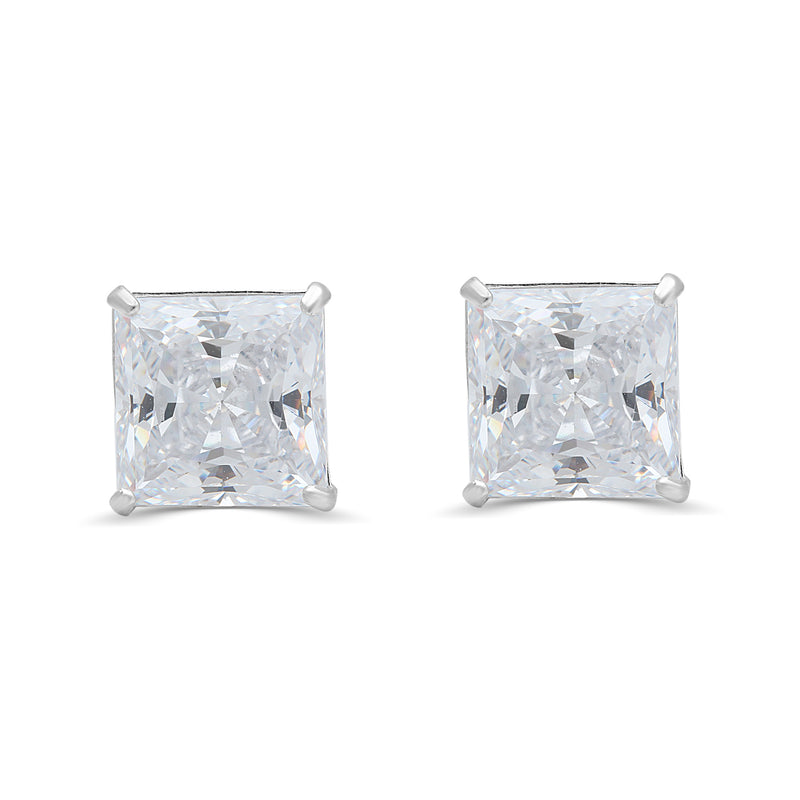 Jewelili 10K White Gold with Square Cubic Zirconia Stud Earrings