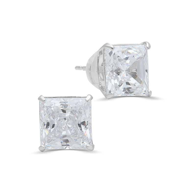 Jewelili 10K White Gold with Square Cubic Zirconia Stud Earrings