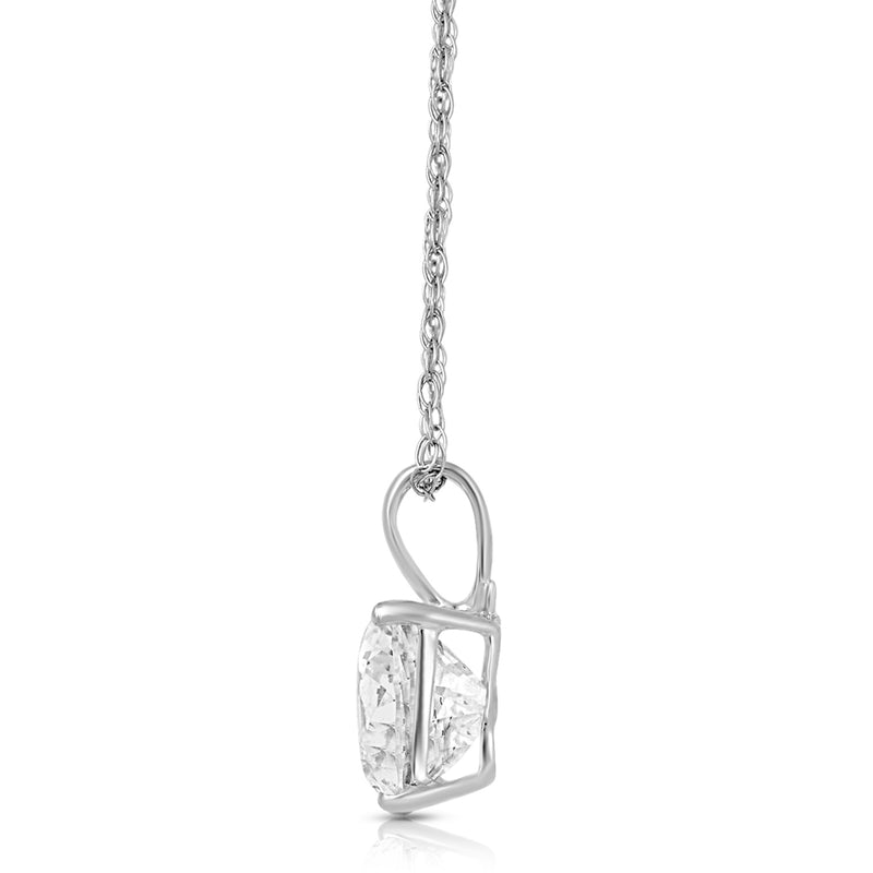 Jewelili 10K White Gold with Cubic Zirconia Solitaire Pendant Necklace