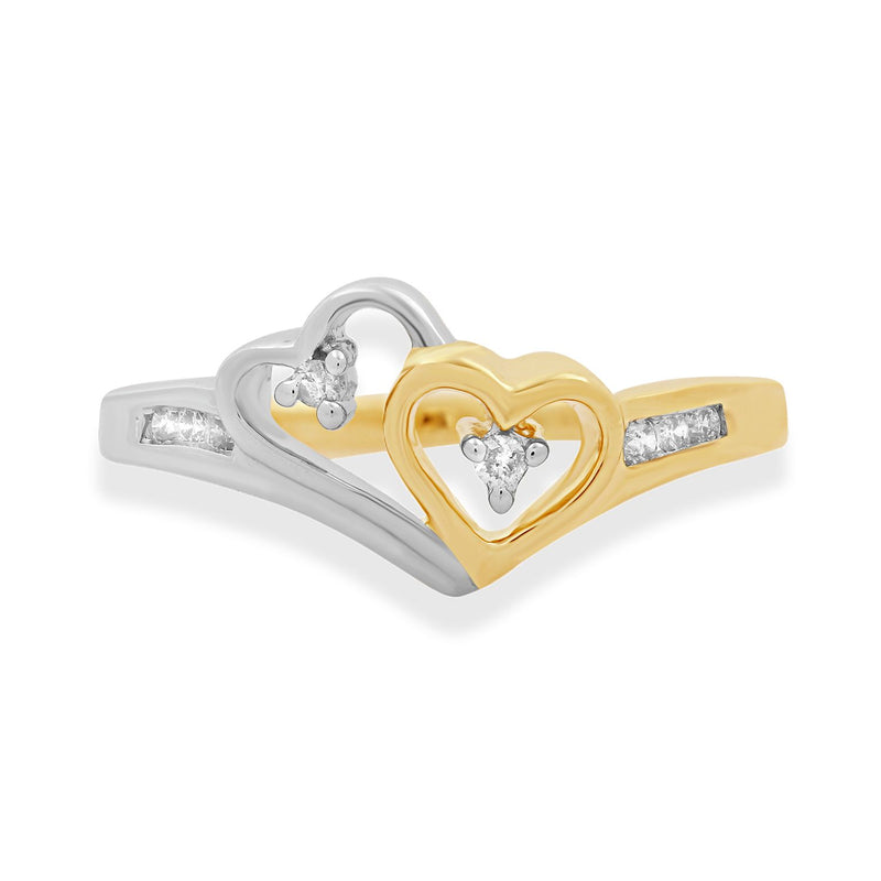 Jewelili 14K Yellow Gold and White Gold With 1/10 CTTW Diamonds Heart Ring