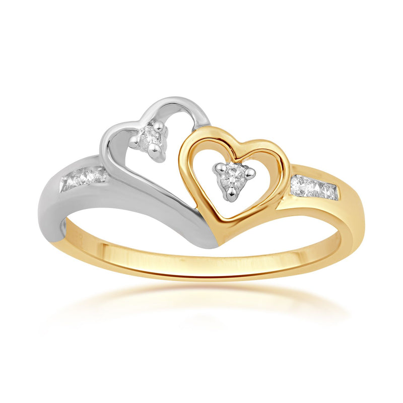 Jewelili 14K Yellow Gold and White Gold With 1/10 CTTW Diamonds Heart Ring