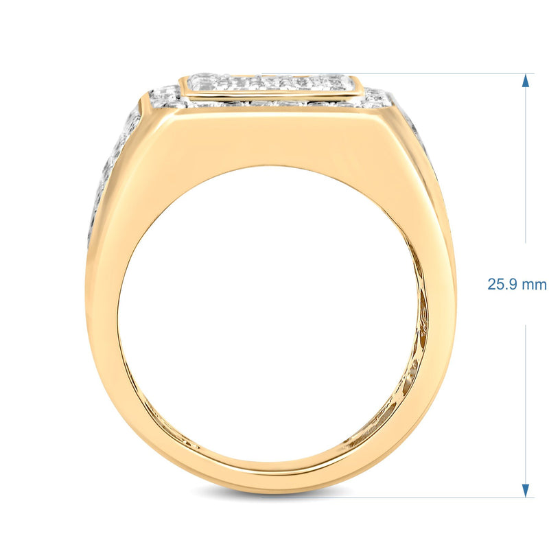 Jewelili Men's Statement Diamond Ring with Natural White Round Diamonds in 10K Yellow Gold 2 CTTW View 6