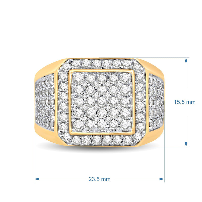 Jewelili Men's Statement Diamond Ring with Natural White Round Diamonds in 10K Yellow Gold 2 CTTW View 5