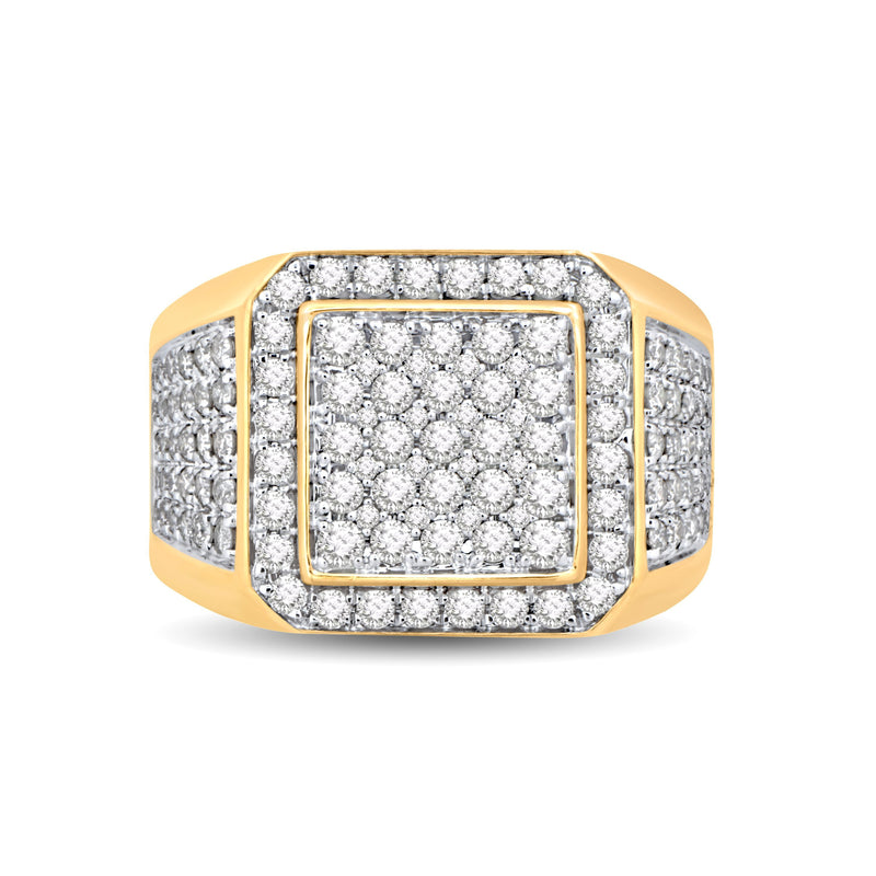 Jewelili Men's Statement Diamond Ring with Natural White Round Diamonds in 10K Yellow Gold 2 CTTW View 2