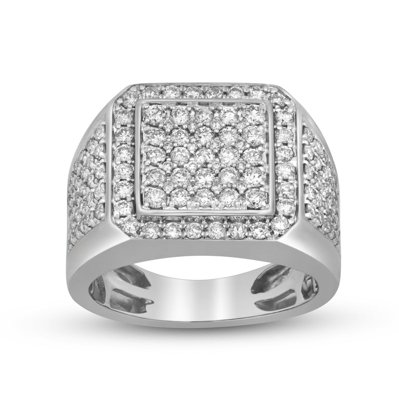 Jewelili Men's Ring with Natural White Round Diamonds in 10K White Gold 2.0 CTTW View 1