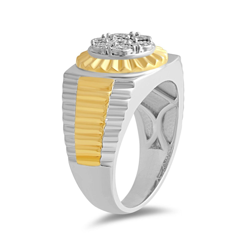 Jewelili Yellow Gold over Sterling Silver With 1/5 CTTW Natural White Round Diamonds Men's Ring