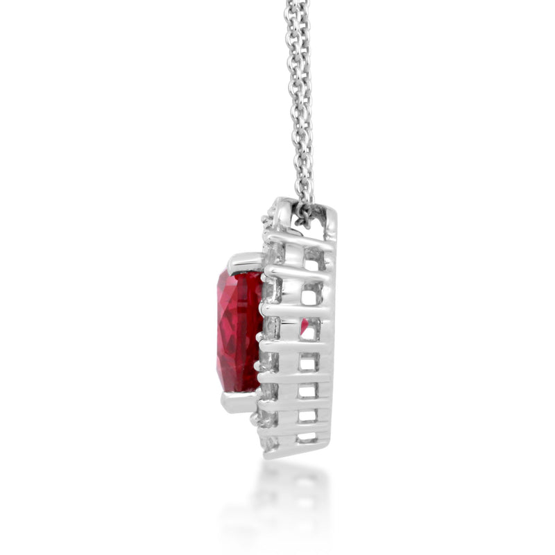 Jewelili Sterling Silver with Heart Shape Created Ruby and Round Created White Sapphire with Diamonds Heart Pendant Necklace