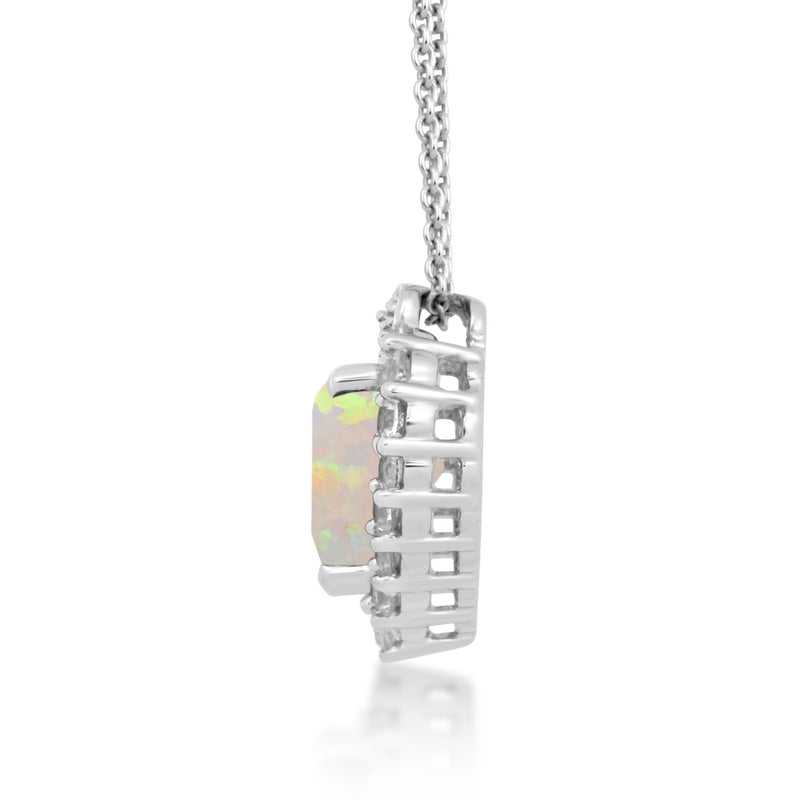 Jewelili Sterling Silver Heart Created Opal with Round Created White Sapphire and Diamonds Pendant Necklace